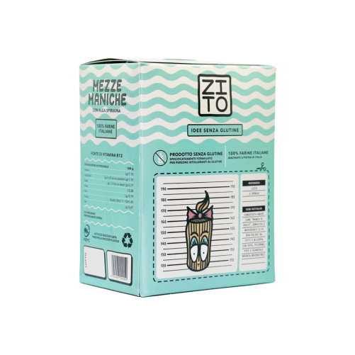 Mezze Maniche à la Spiruline - Pâtes Sans Gluten à la Farine de Spiruline - Produites dans le Latium - Paquet 250 g - Pasta Zito