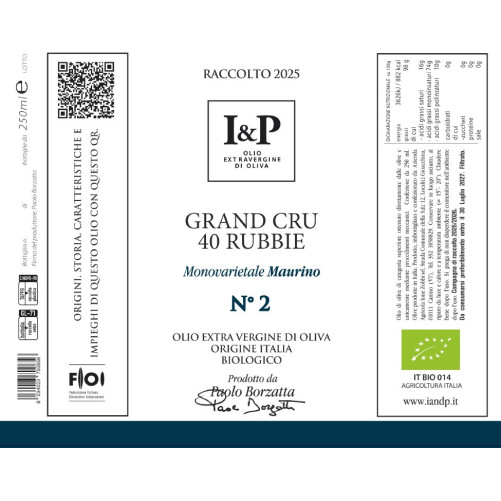 N°2 Grand Cru 40 Rubbie - Maurino - Extra Virgin Olive Oil - Typical Product of Lazio - 250 ml Bottle - I & P