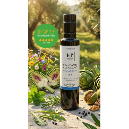 N°3 - Grand Cru Musignano - Caninese - Huile d'Olive Vierge Extra - Produit typique du Latium - Bouteille de 250 ml - I & P