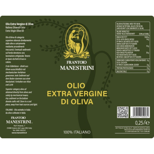 Natives Olivenöl Extra - EVO-Öl - Kalt extrahiert - Hergestellt in Brescia - 250-ml-Flasche - Frantoio Manestrini
