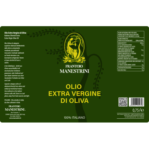 Natives Olivenöl Extra - EVO-Öl - Kalt extrahiert - Hergestellt in Brescia - 750-ml-Flasche - Frantoio Manestrini