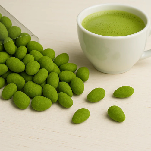 Amandes au Chocolat et au Thé Matcha - Amandes Enrobées - Produites à Bari - Sachet de 200 g - La Fattoria Della Mandorla