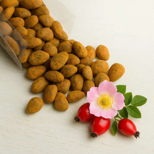 Amandes au Chocolat et à l'Églantier - Amandes Enrobées - Produites à Bari - Sachet de 200 g - La Fattoria Della Mandorla