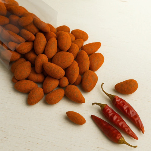 Chocolate and Sweet Paprika Almonds - Coated Almonds - Produced in Bari - 200 g Pack - La Fattoria Della Mandorla